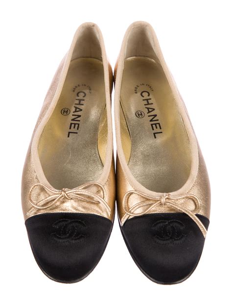 chanel black and gold flats|Chanel flats real.